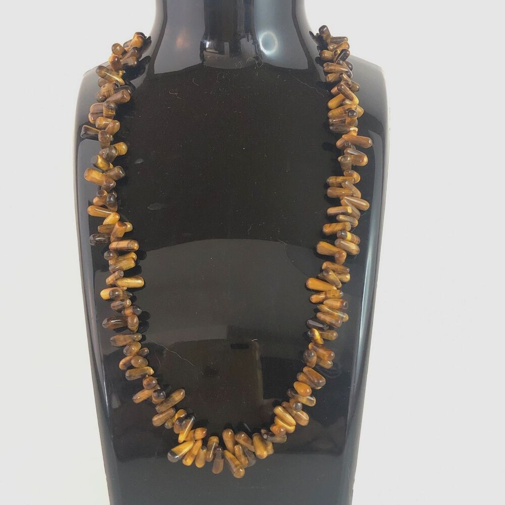 Tigers Eye Semi-Precious Gemstone Necklace VTG Spiritual Strength Insight